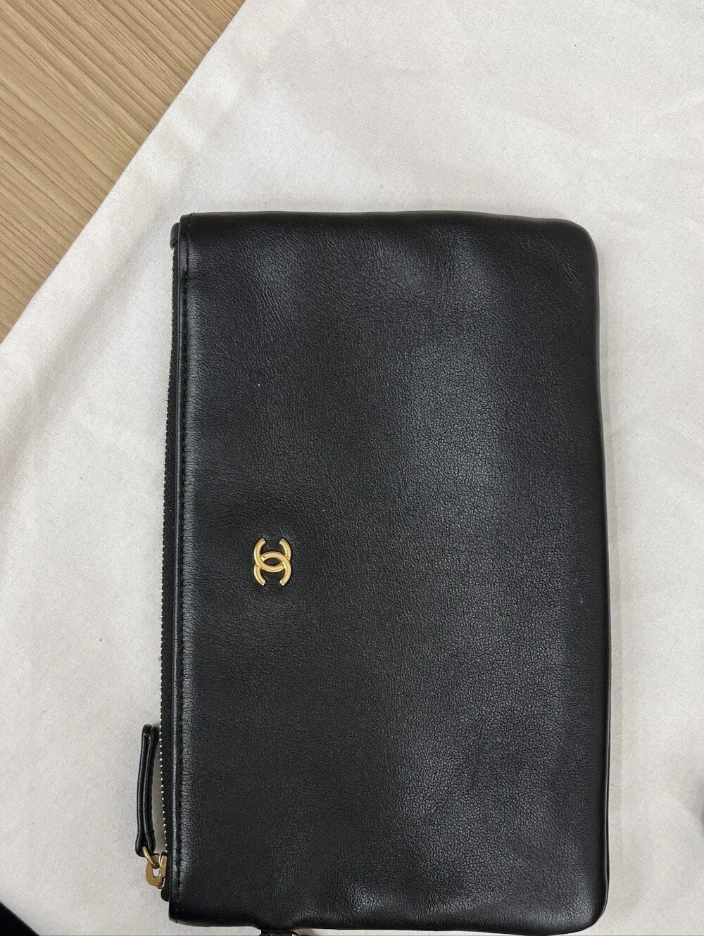 CHANEL black leather